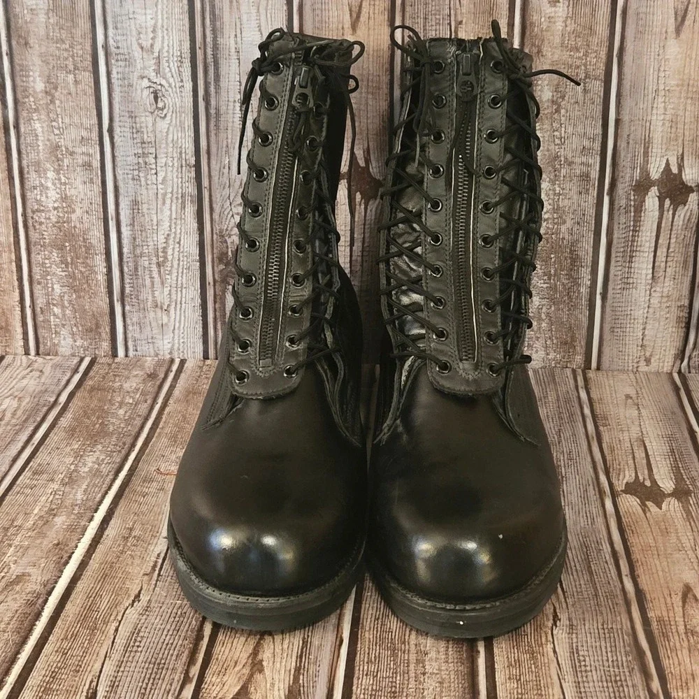 11 D Mens Addison Shoe Corp Military Combat Black Leather Boots Zip Lace Up EUC‎